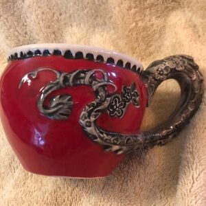 Blue Sky Ceramics Heather Goldminc Coffee Cup Mug Embossed Dragon Vine Handle